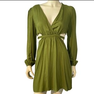 Cutout Plunging Mini Dress Green Size L
